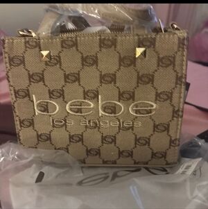 Bebe Beige Monogram Crossbody Bag 13x8x3 New In Wrap w Tags